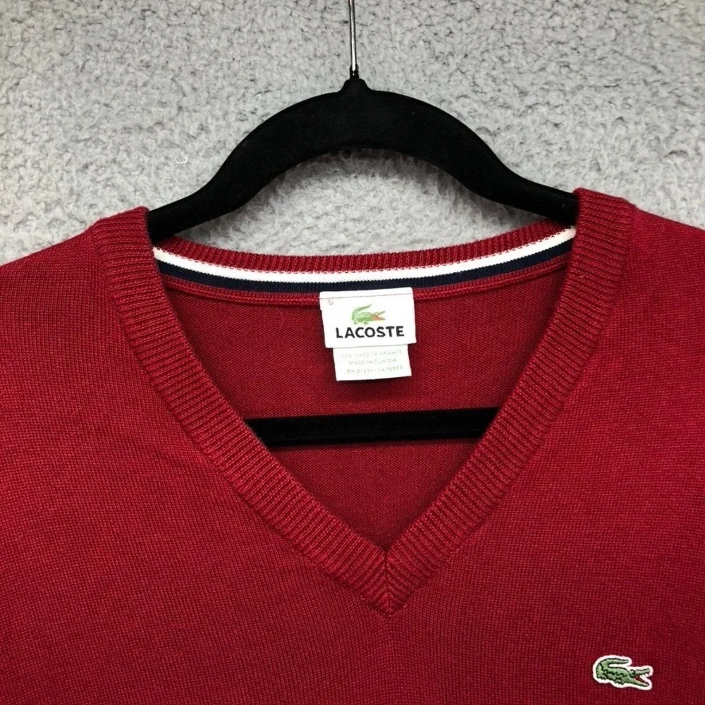 Lacoste Sweater Jumper Mens 5 US Large Deep Red V Neck Preppy‎ Academia Career